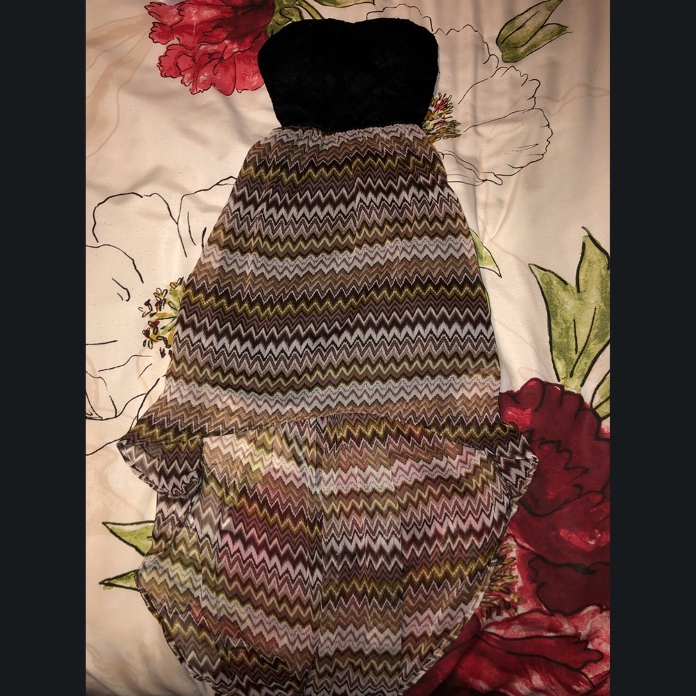 Strapless, high low, chevron dress